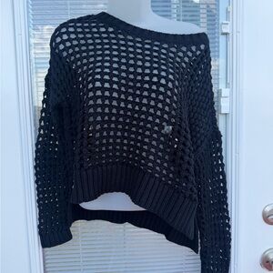 Express Black Off-the-Shoulder Open-Knit Sweater
